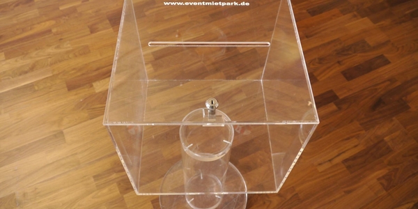 Losbox Einwurfbox aus Acrylglas Standbox mieten