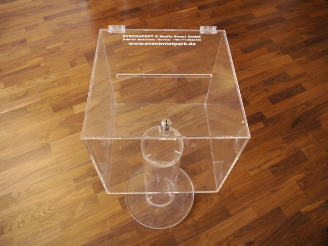 Losbox Einwurfbox aus Acrylglas Standbox mieten